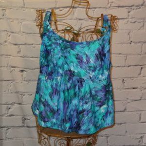 Beach Belle Blue, Green, Purple, Black & White Tankini Swim Top